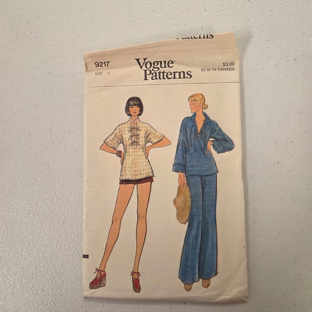 Vintage 70s Vogue Patterns 9217 Misses Top Pants Shorts Size 14 Boho Tunic